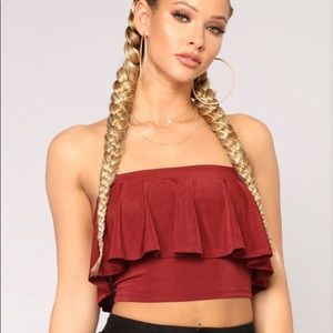 MAKE SOME NIOSE RUFFLE CROP TOP - WINE